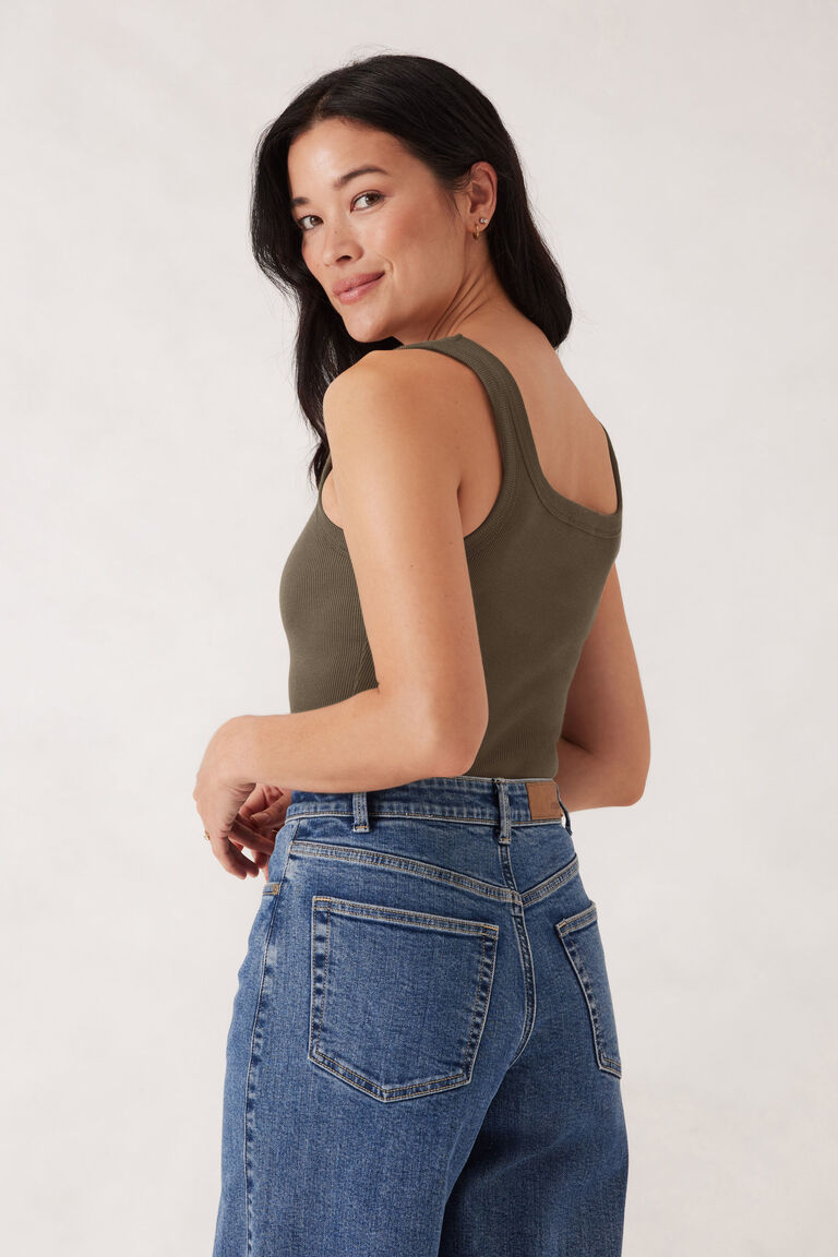 Ceres Life Organic Contour Rib Square Neck Tank - Soft Olive