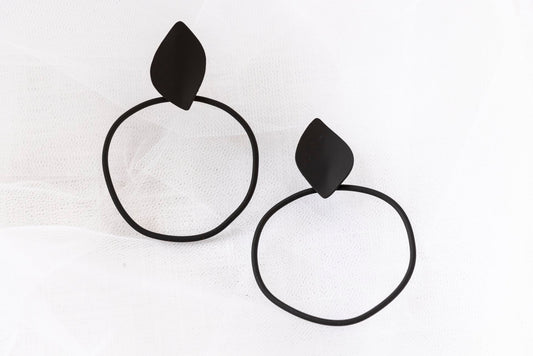 Chloe Shay Black Leaf Loop Earrings