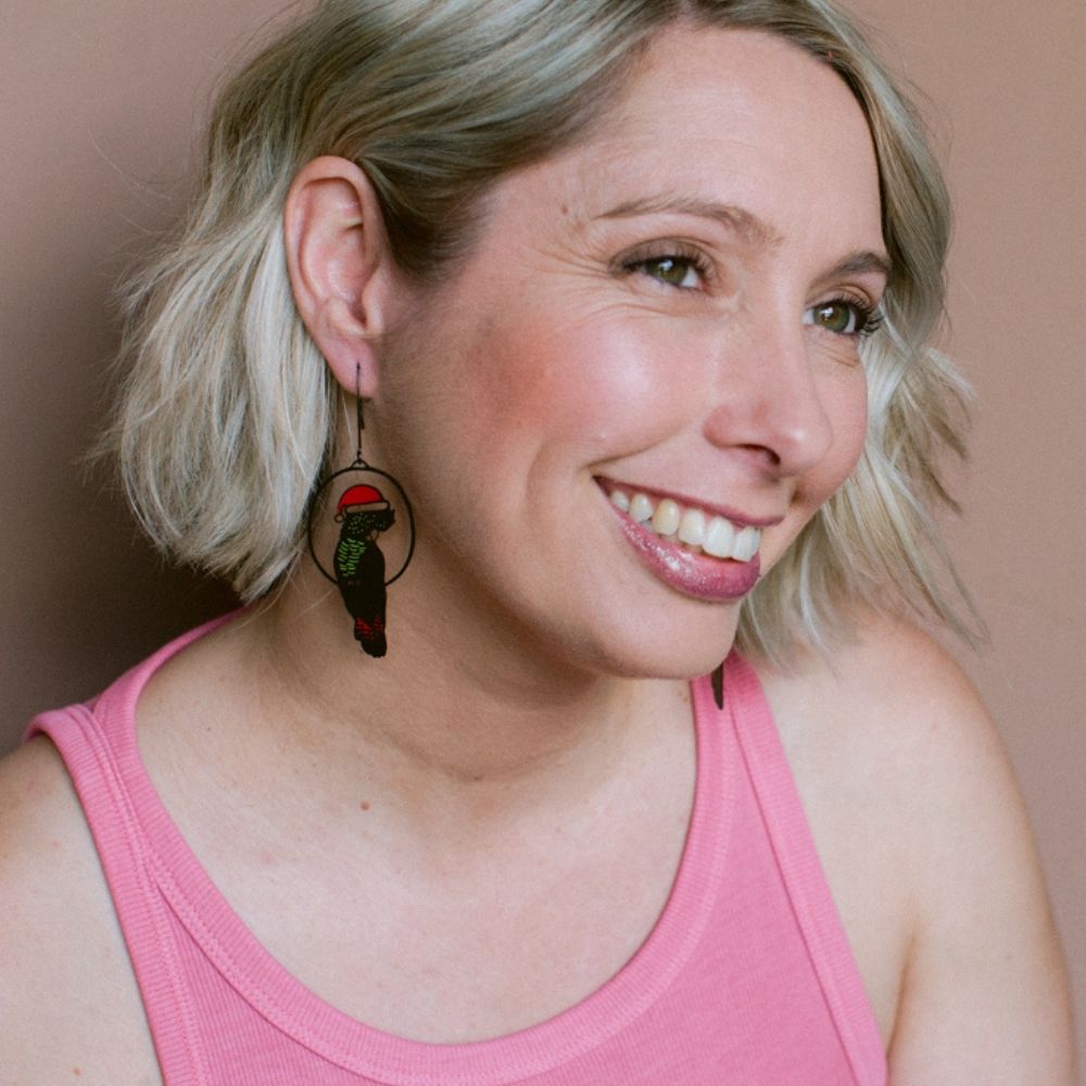 Denz Christmas Red Tailed Cockatoo Earrings
