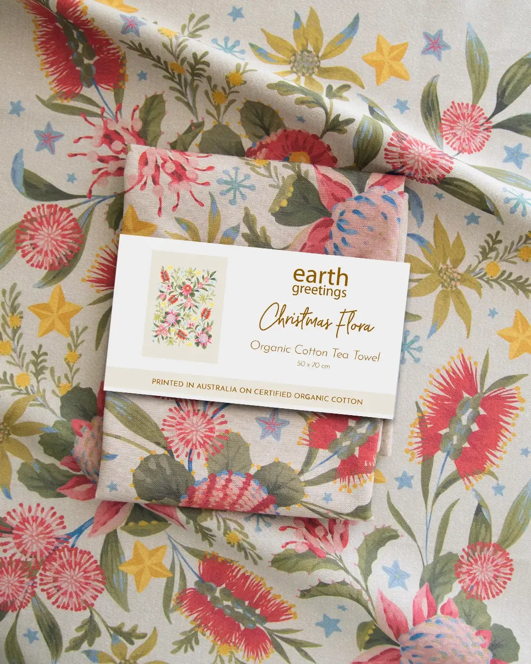 Earth Greetings Christmas Flora Tea Towel