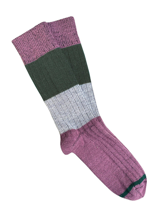 Tightology ‘Chunky Rib’ Mauve Stripe Merino Wool Sock