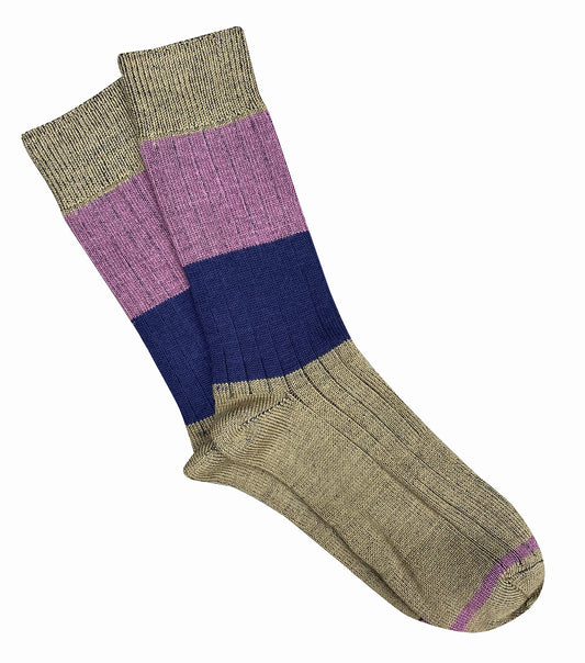 Tightology ‘Chunky Rib’ Khaki Stripe Merino Wool Socks