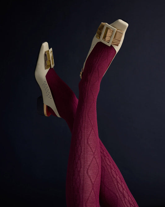 Tightology ‘Aran' Claret Cashmere Blend Tights