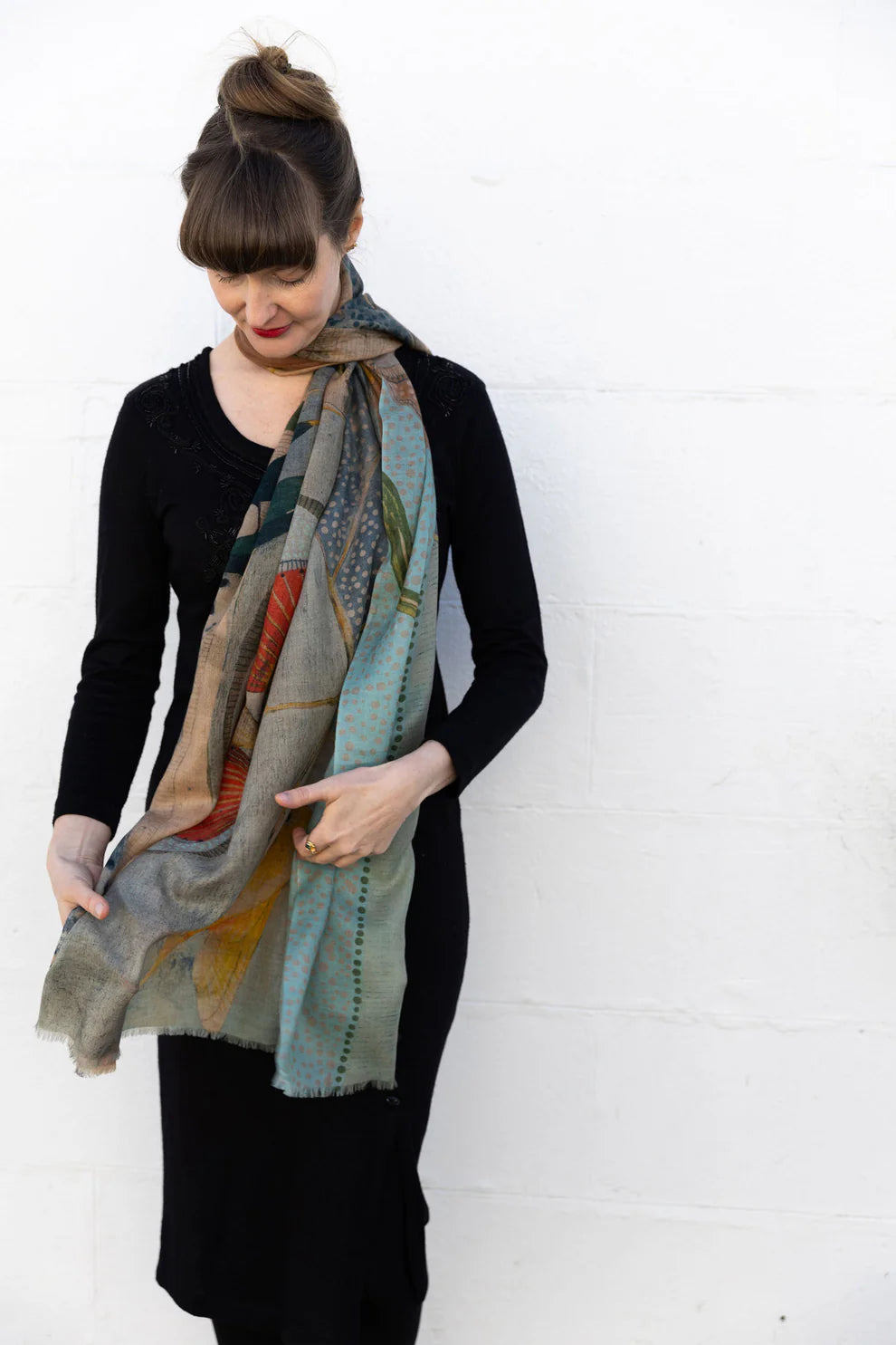 Dana Kinter "Silvereye and Eucalyptus" Cashmere Wool Scarf