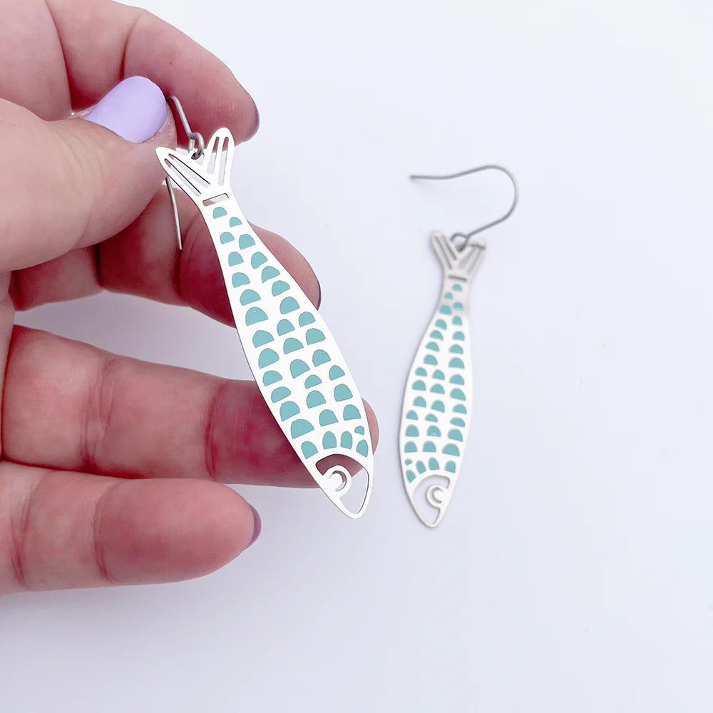 Denz Fishy Silver and Blue Earring