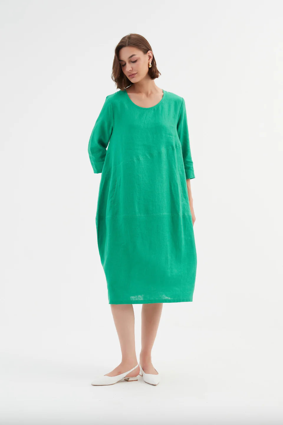 Tirelli 'Diagonal Seam Linen Dress - Cool Green