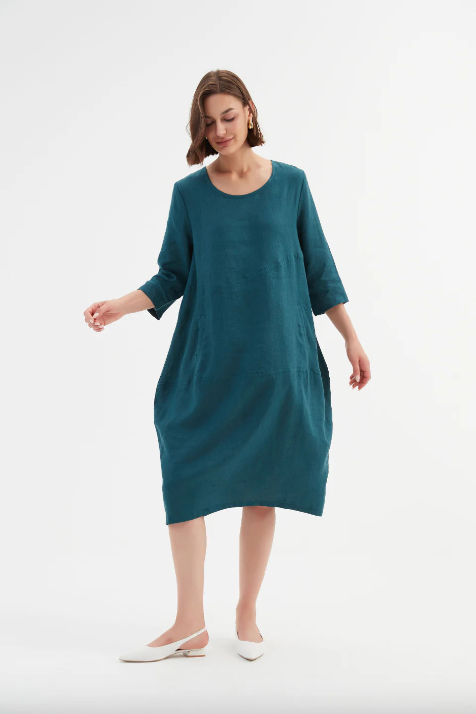 Tirelli 'Diagonal Seam Linen Dress - Deep Marine