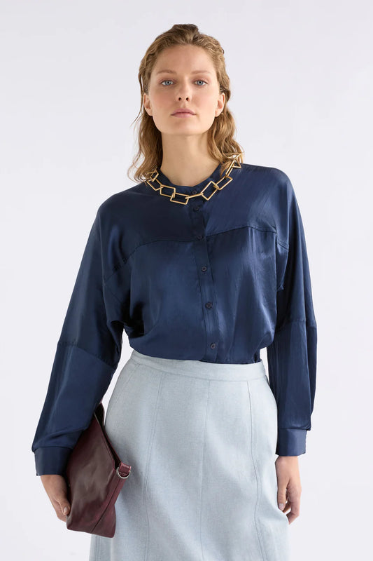 Elk Dree Mandarin Collar Shirt - Steel Blue