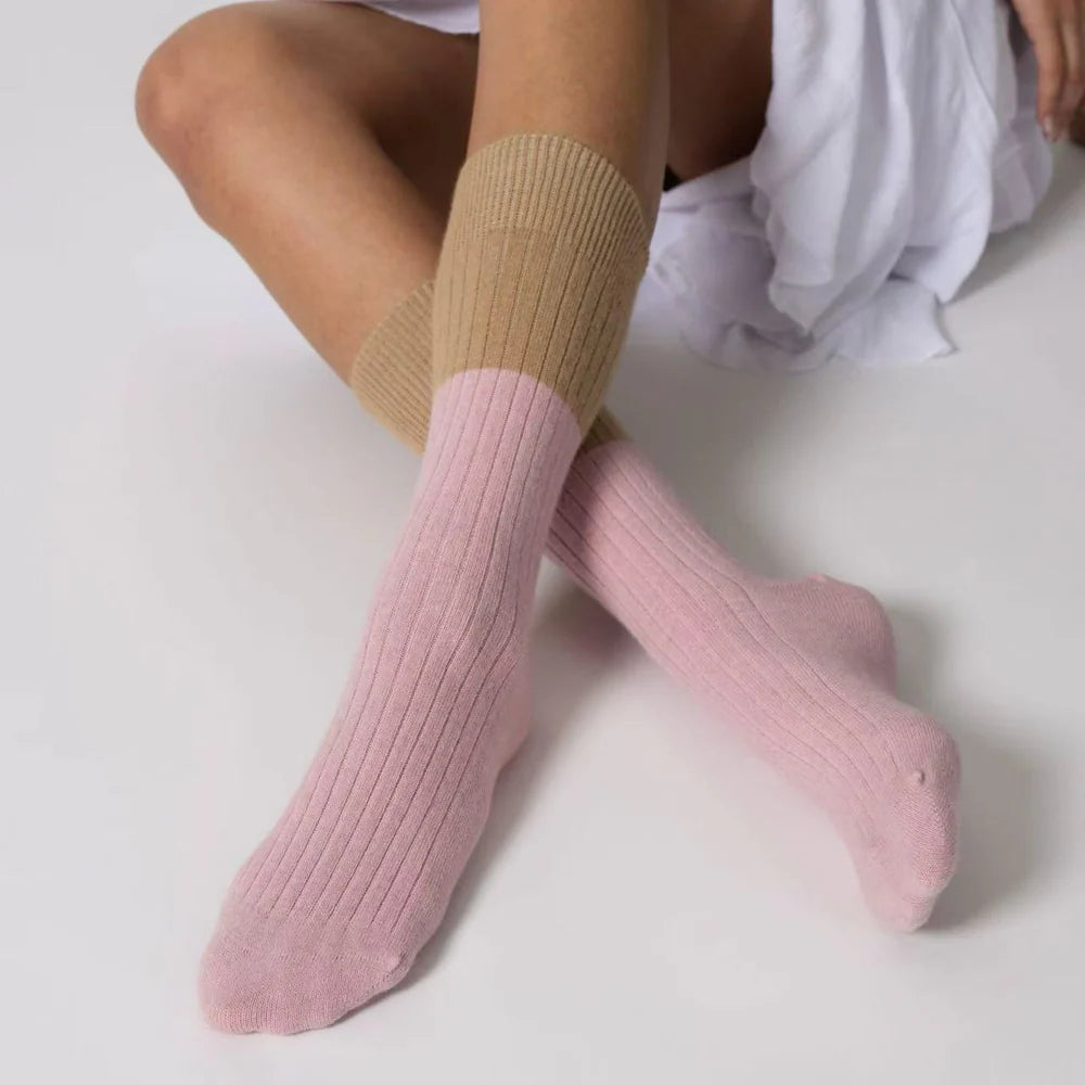 Nooan Possum Merino 'Dunedin' Socks - Rose Water and Beige