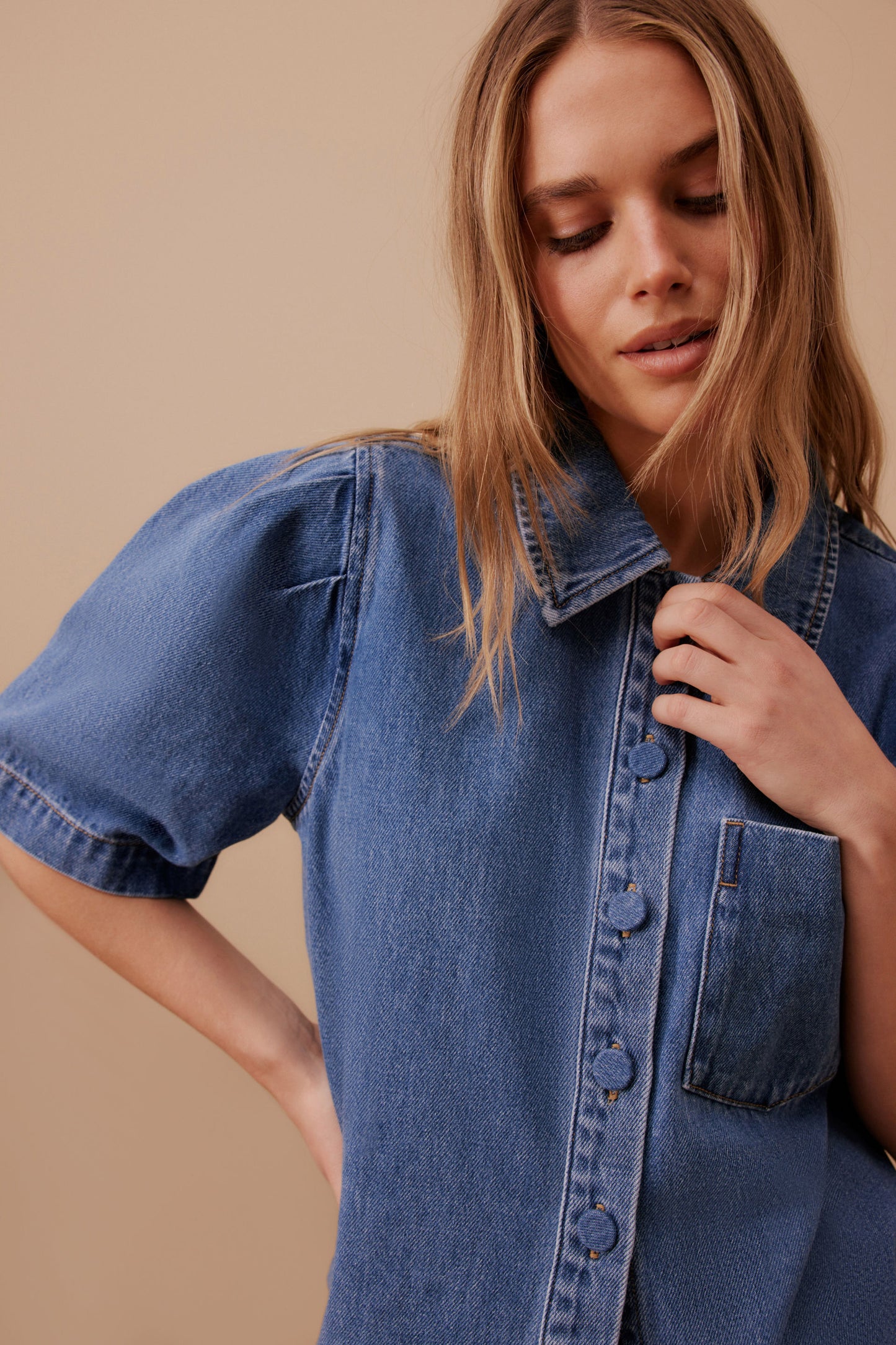 Ceres Life Dylan Pleat Sleeve Denim Shirt - Fresh indigo