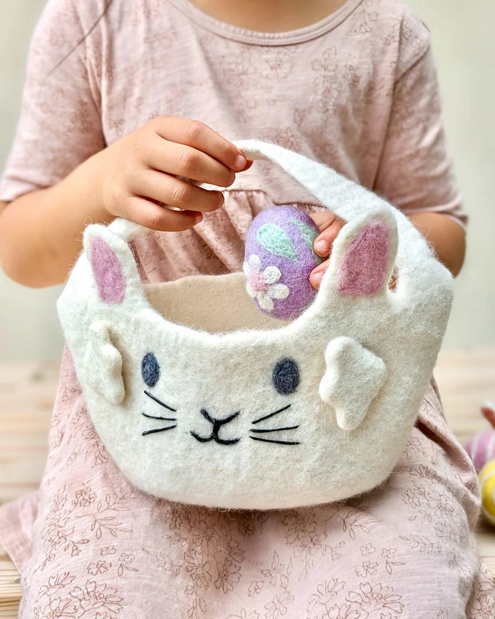 Tara Treasures Felt Bunny Basket - White