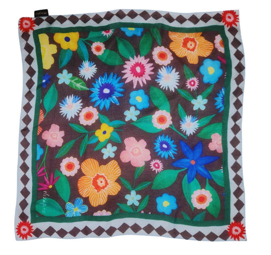 Eliza Piro Black Flowers Silk Scarf