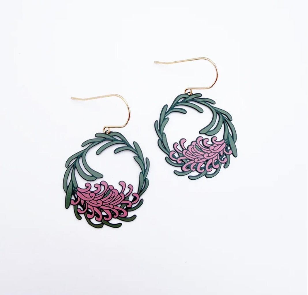 Denz Grevillea Christmas Wreath Earrings