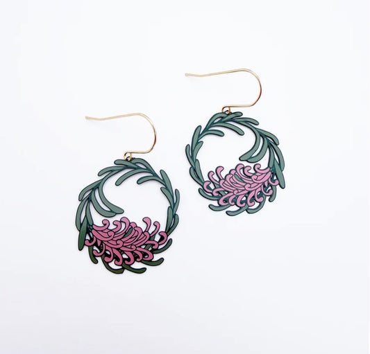 Denz Grevillea Christmas Wreath Earrings