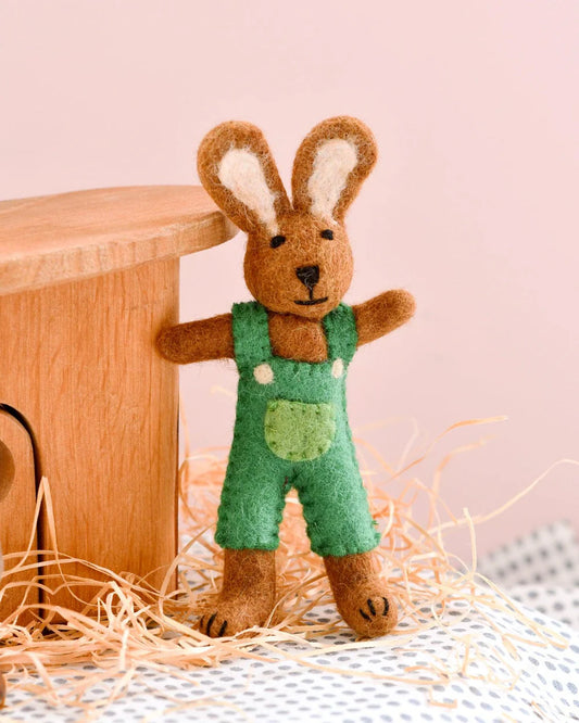 Taras Treasures Felt Brown Rabbit with Green Overalls