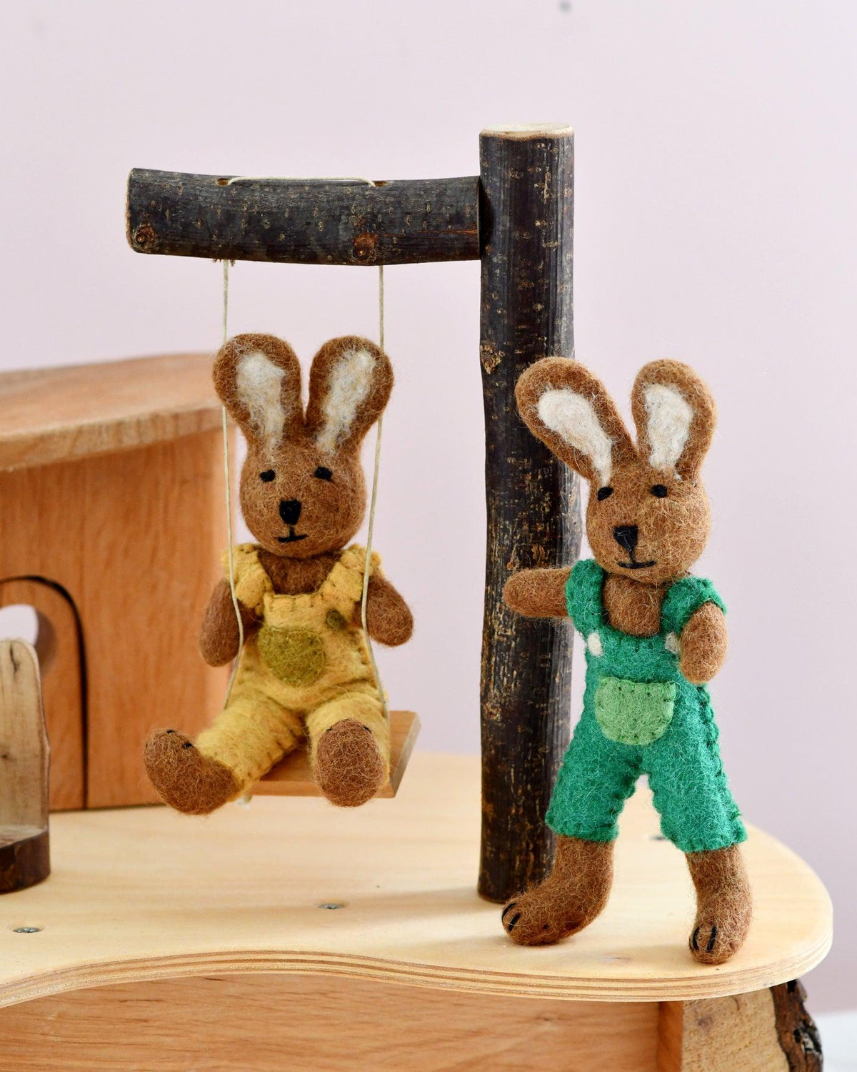 Hannah Rabbit Tara Treasures Felt Brown Rabbit with Green Overalls – Field Trip Balhannah
