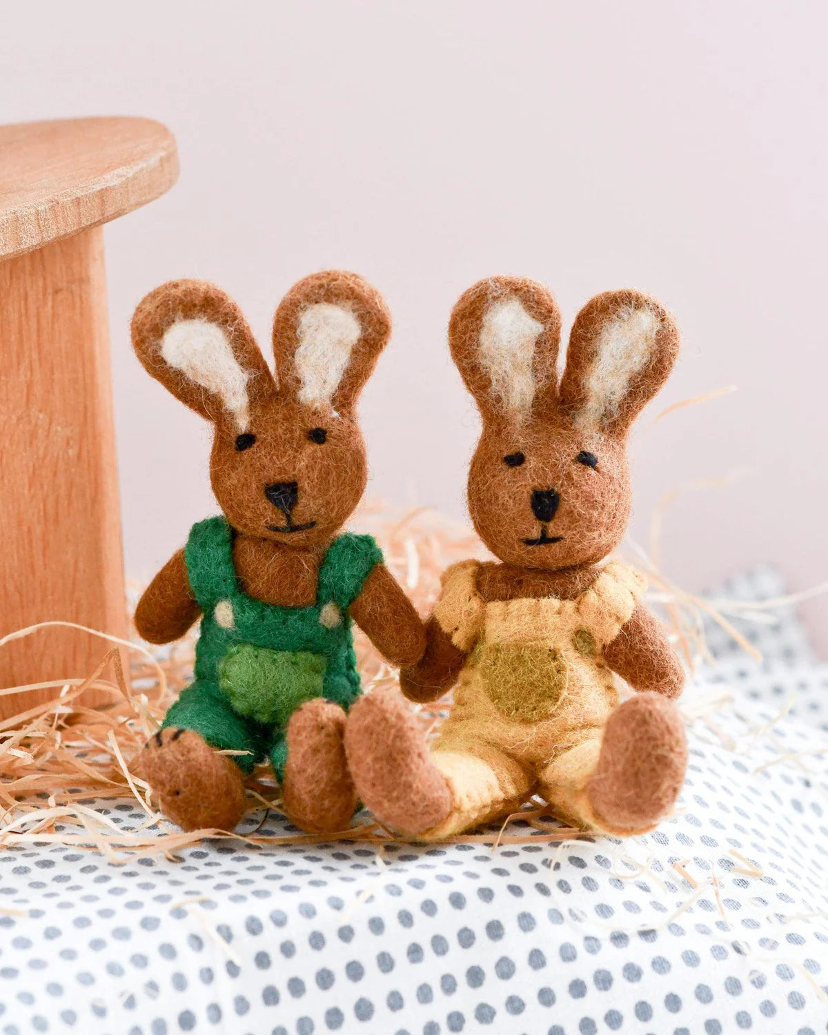 Tara Treasures Felt Brown Rabbit with Yellow Overalls
