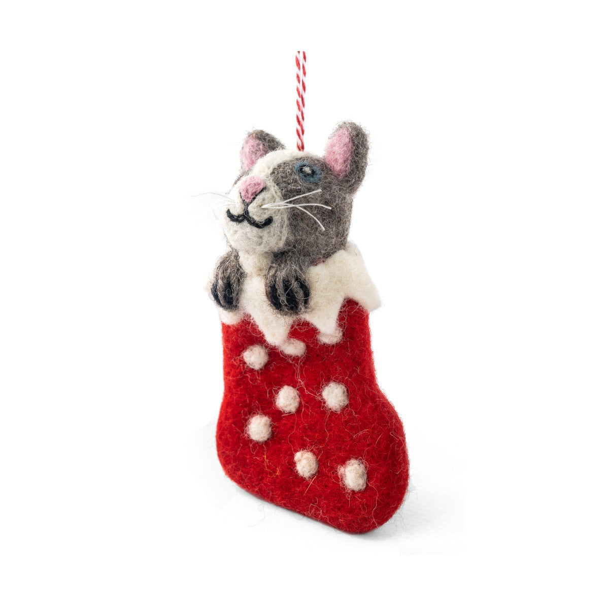 Felt Christmas Decoration - Grey Cat Stocking