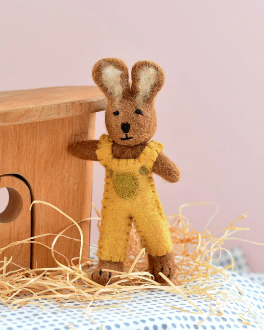 Taras Treasures Felt Brown Rabbit with Yellow Overalls