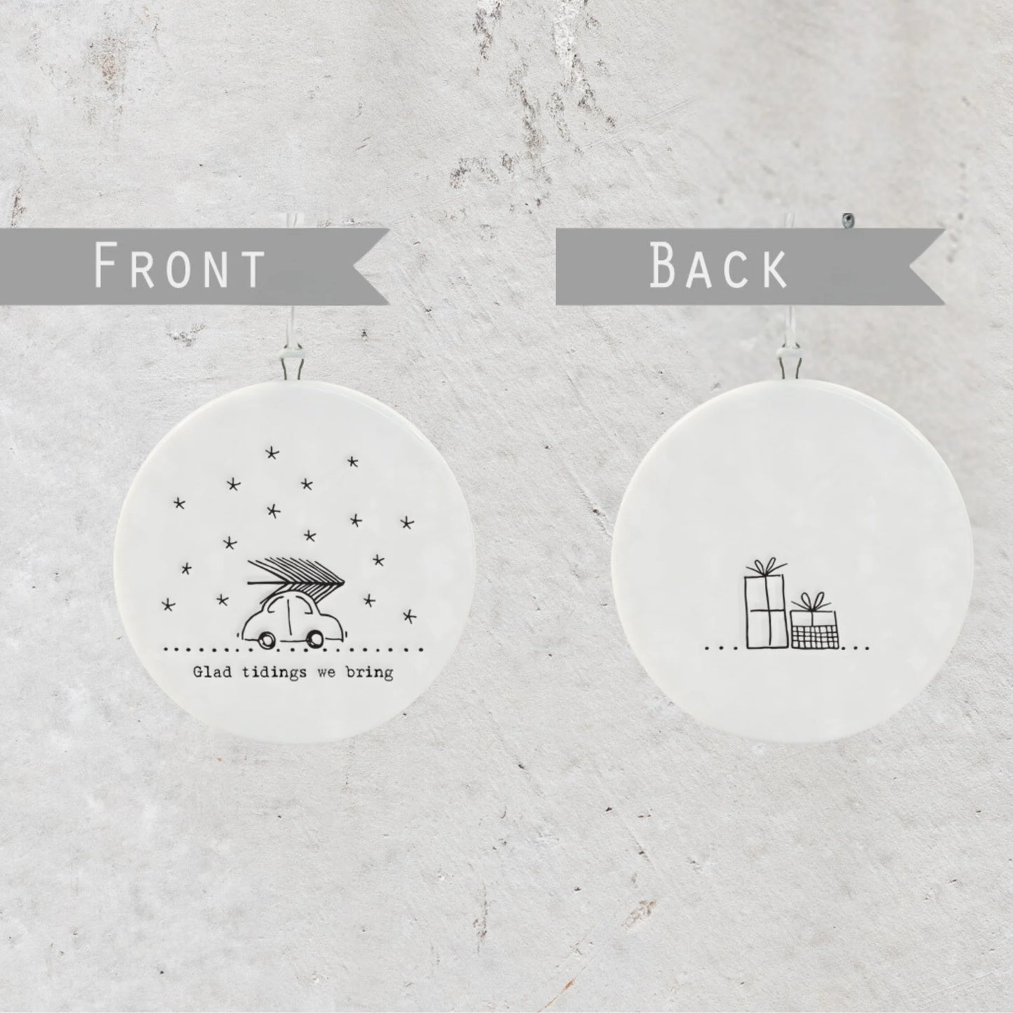 East of India Porcelain Flat Bauble - Glad Tidings We Bring