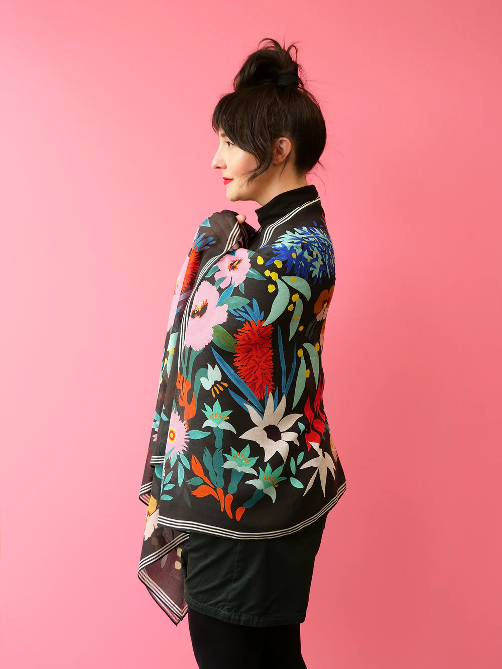 Julie White Silk Modal Rectangle Scarf - Flower Dance Black