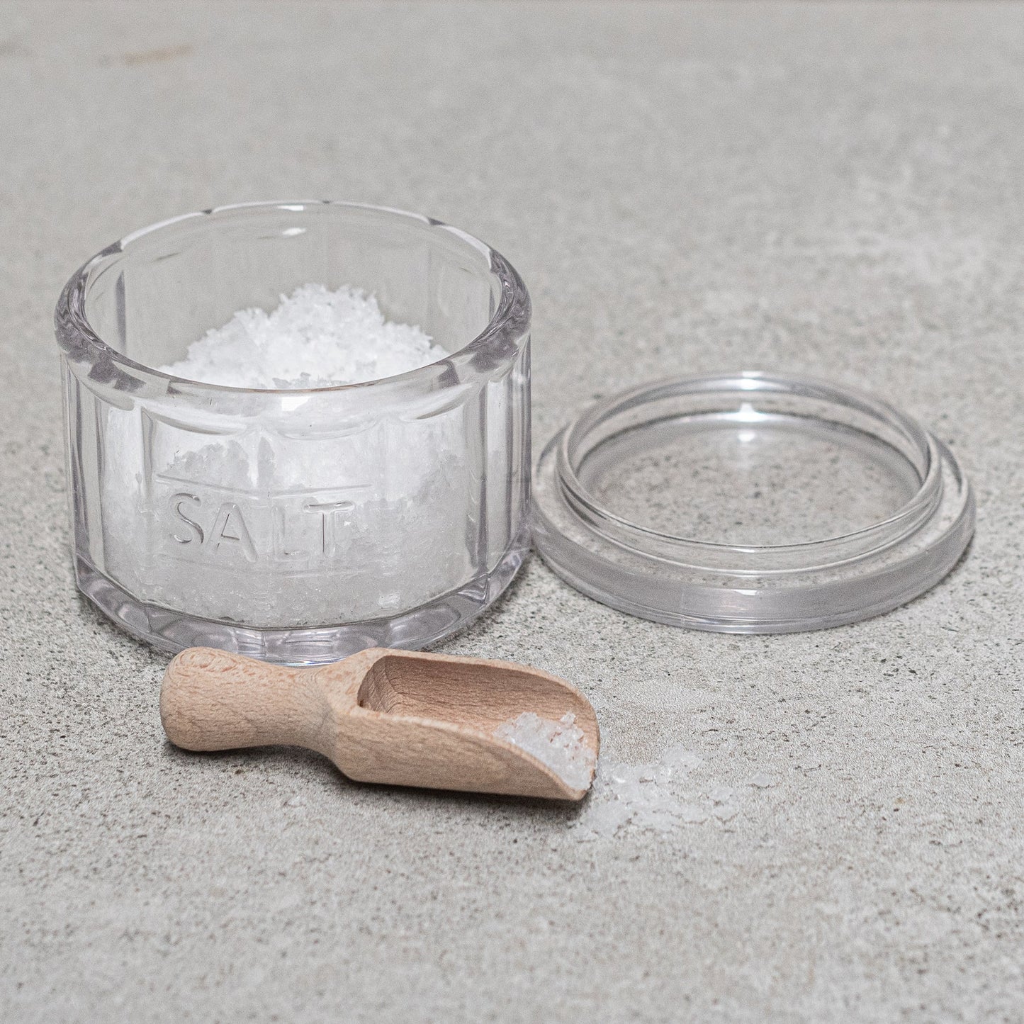 Heaven In Earth Glass Salt Pot with Wooden Spoon