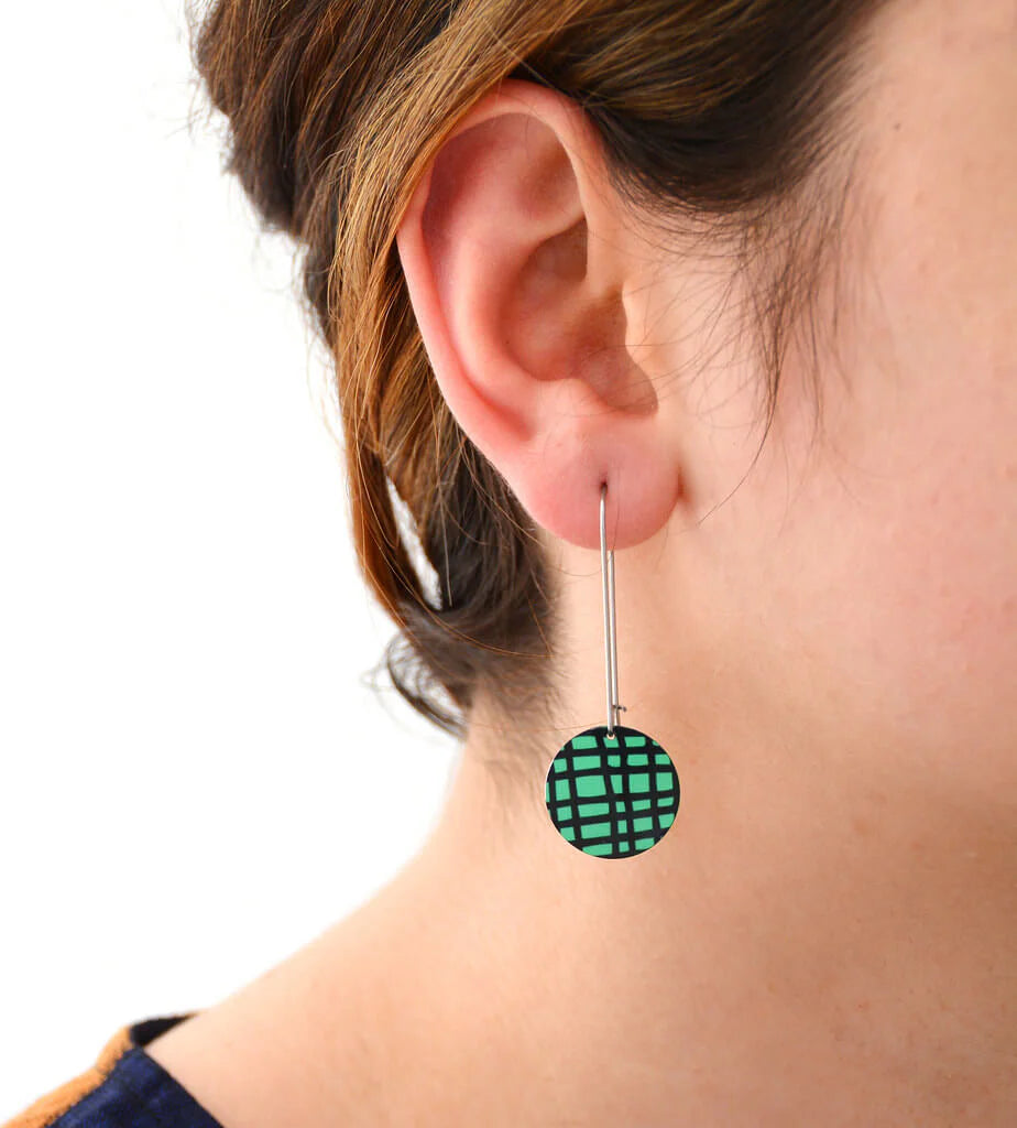 Kitty Came Home - Cross Hatch Green Hook Earrings