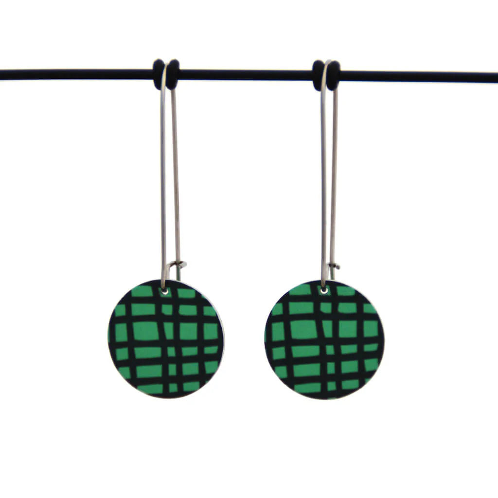 Kitty Came Home - Cross Hatch Green Hook Earrings