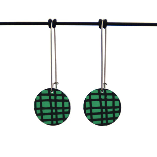 Kitty Came Home - Cross Hatch Green Hook Earrings