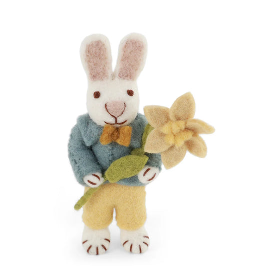 Gry and Sif Felted Bunny - Blue Jacket and Daffodil