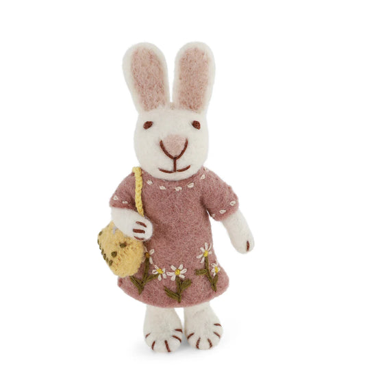 Gry and Sif Felted Bunny - Lavender Dress and Purse