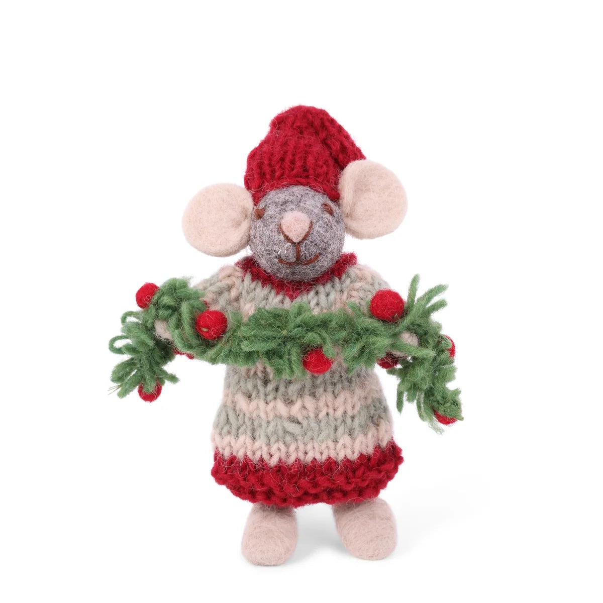 Gry & Sif Felt Mouse with Green Garland