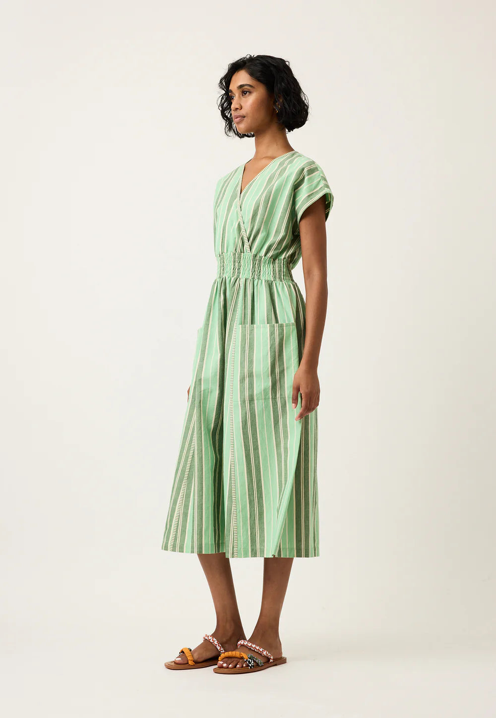 Nancybird Hana Wrap Dress - Green Stripe