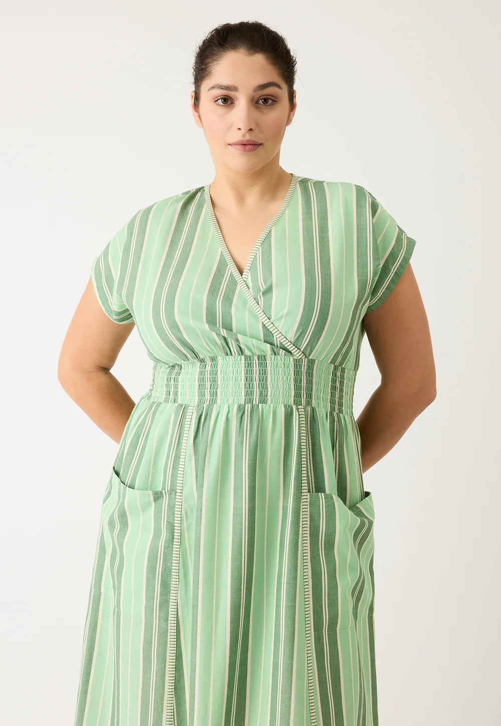 Nancybird Hana Wrap Dress - Green Stripe