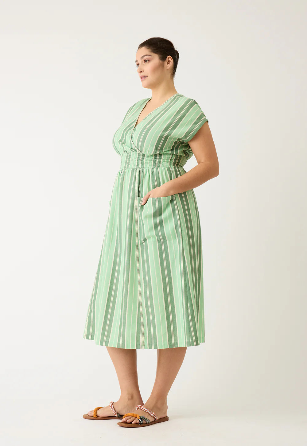 Nancybird Hana Wrap Dress - Green Stripe