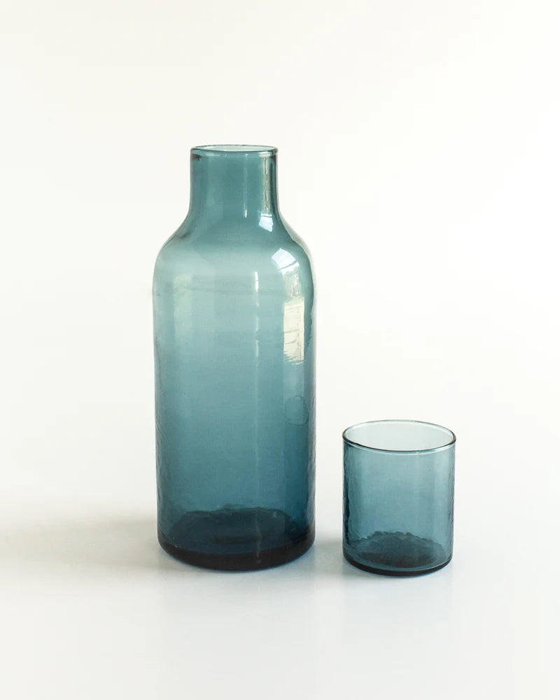 Handblown Glass Carafe + Cup - Blue