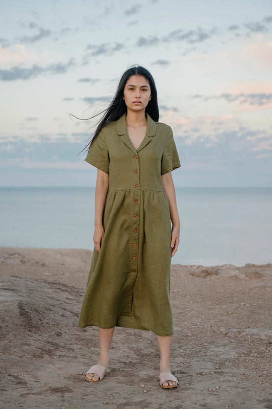 Hemp Clothing Day Dress - Olive