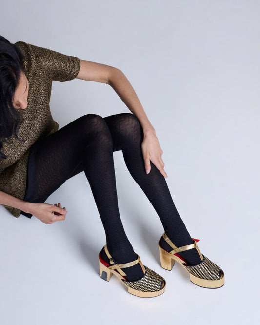 Tightology Herringbone Black Merino Wool Tights