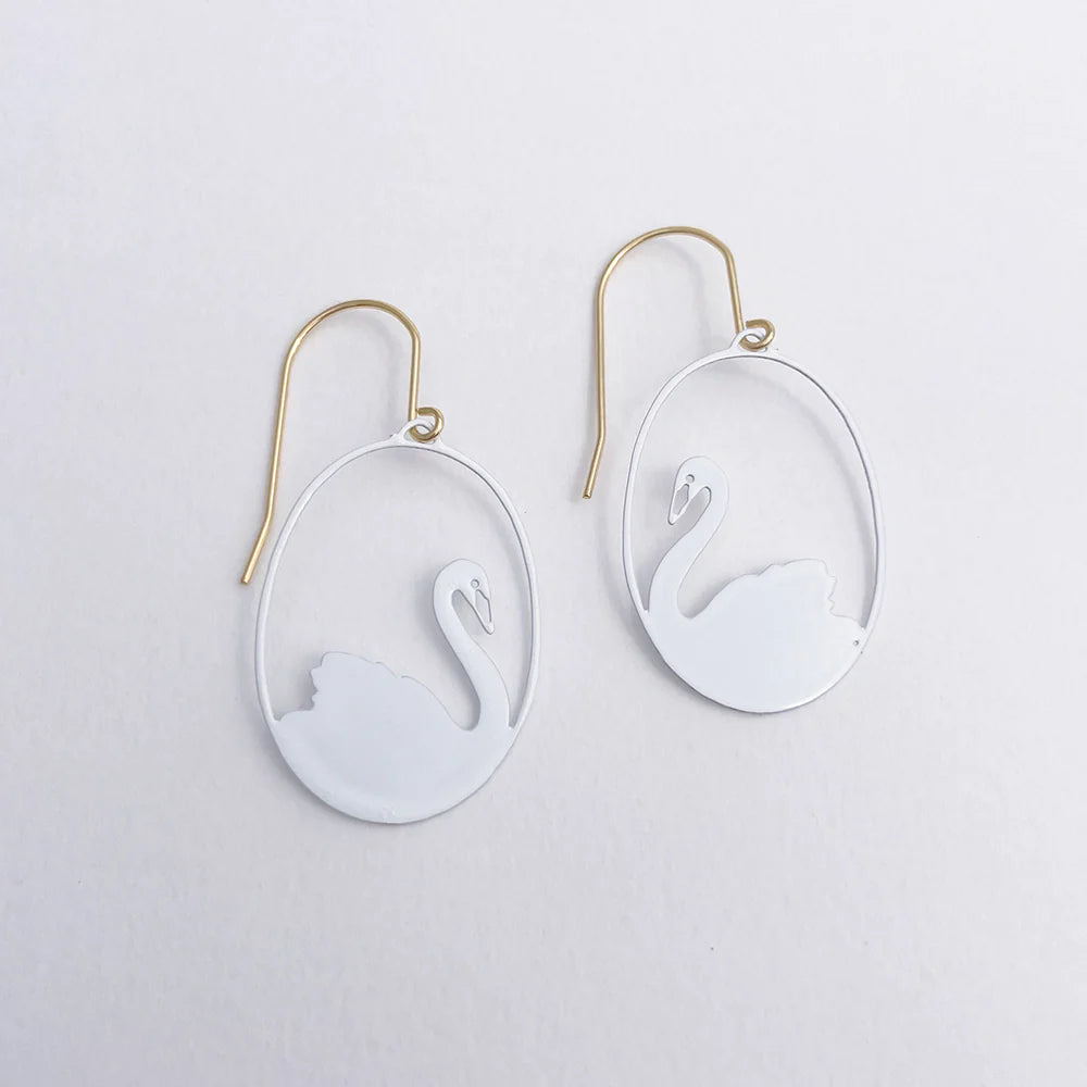 Denz Mini White Swan Earrings