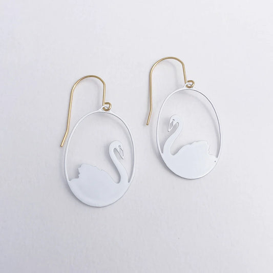 Denz Mini White Swan Earrings