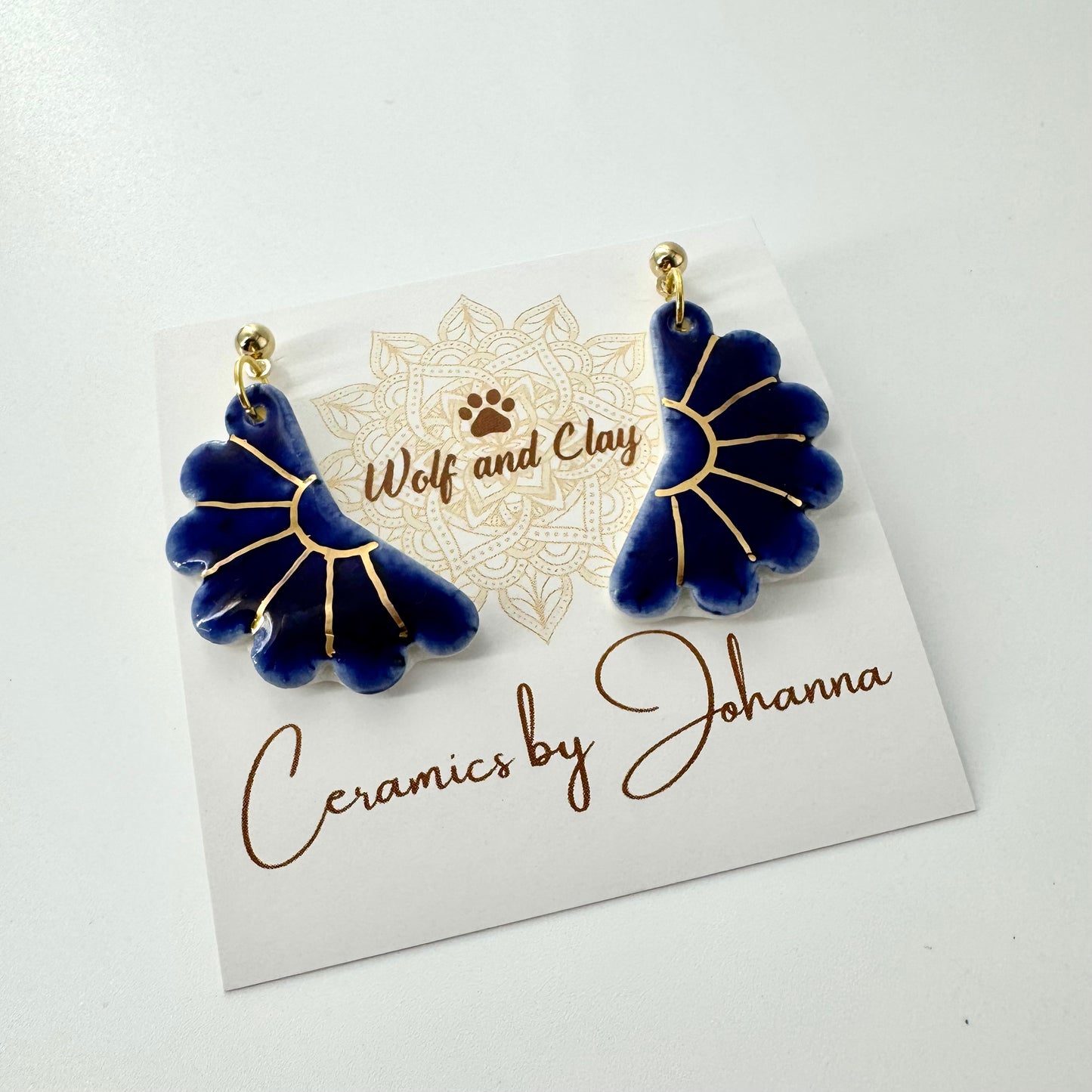 Dark Blue Daisy Porcelain Earrings