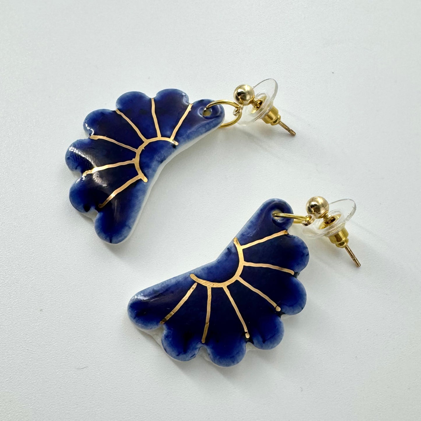 Dark Blue Daisy Porcelain Earrings