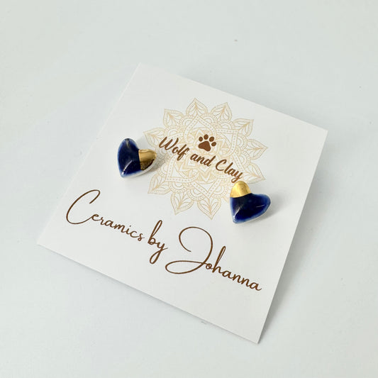 Blue and Gold Hearts - Stud Earrings