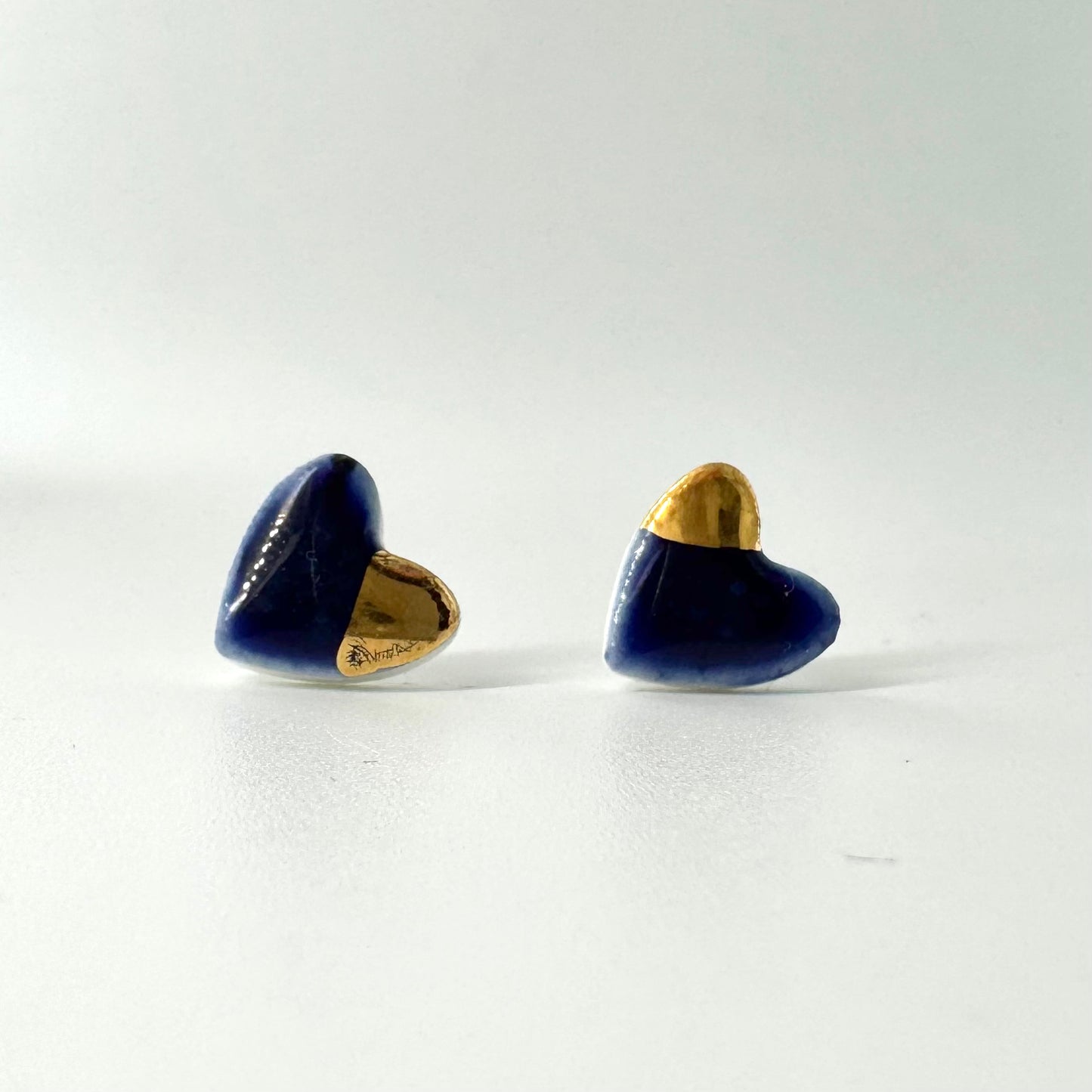 Blue and Gold Hearts - Stud Earrings