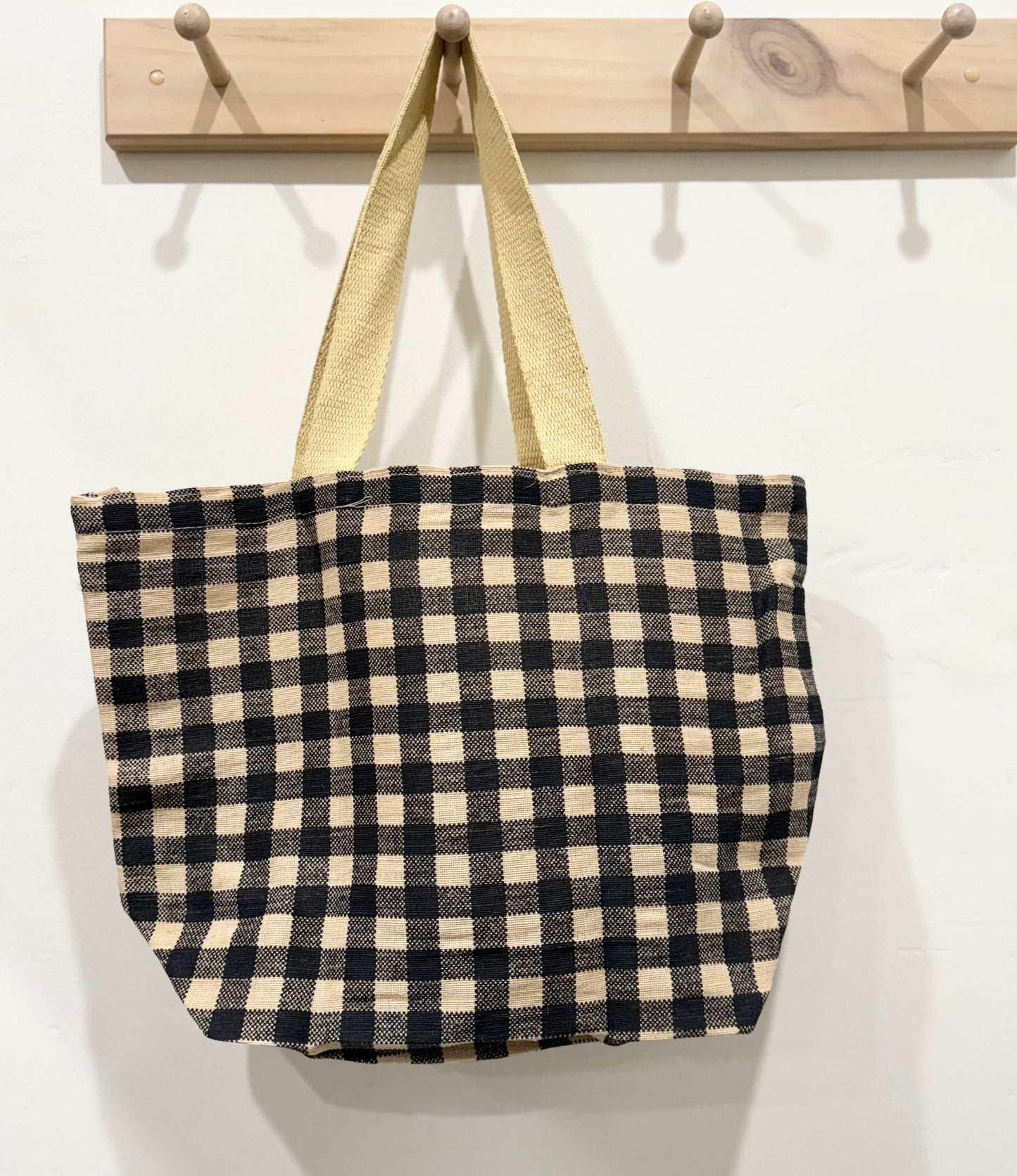 Jute Shopping Tote - Navy Gingham