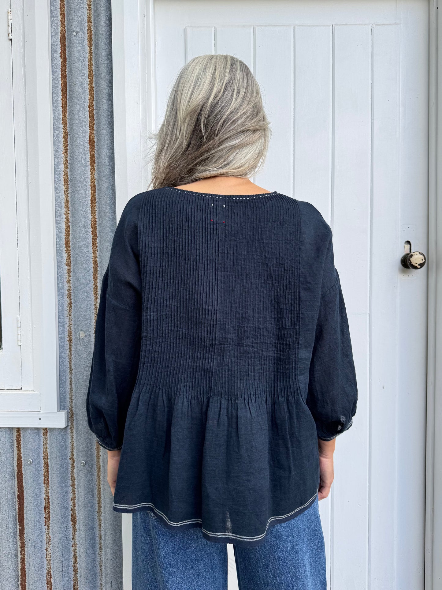 DVE Anisha Blouse - Navy Linen