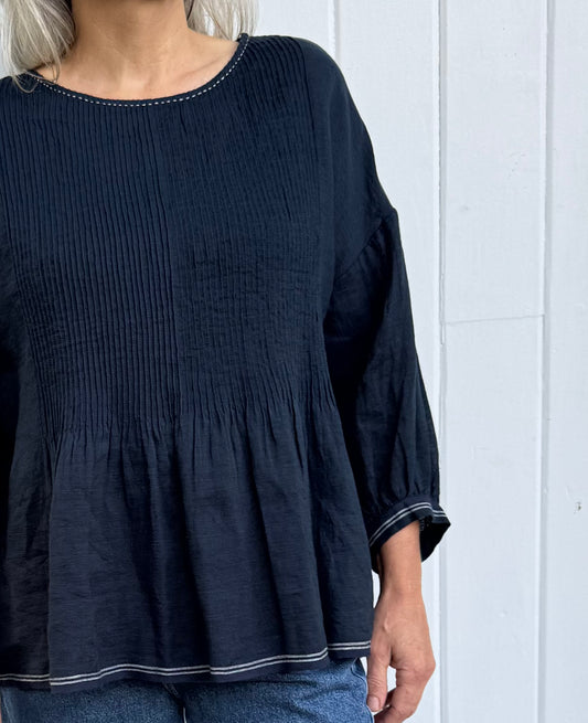 DVE Anisha Blouse - Navy Linen