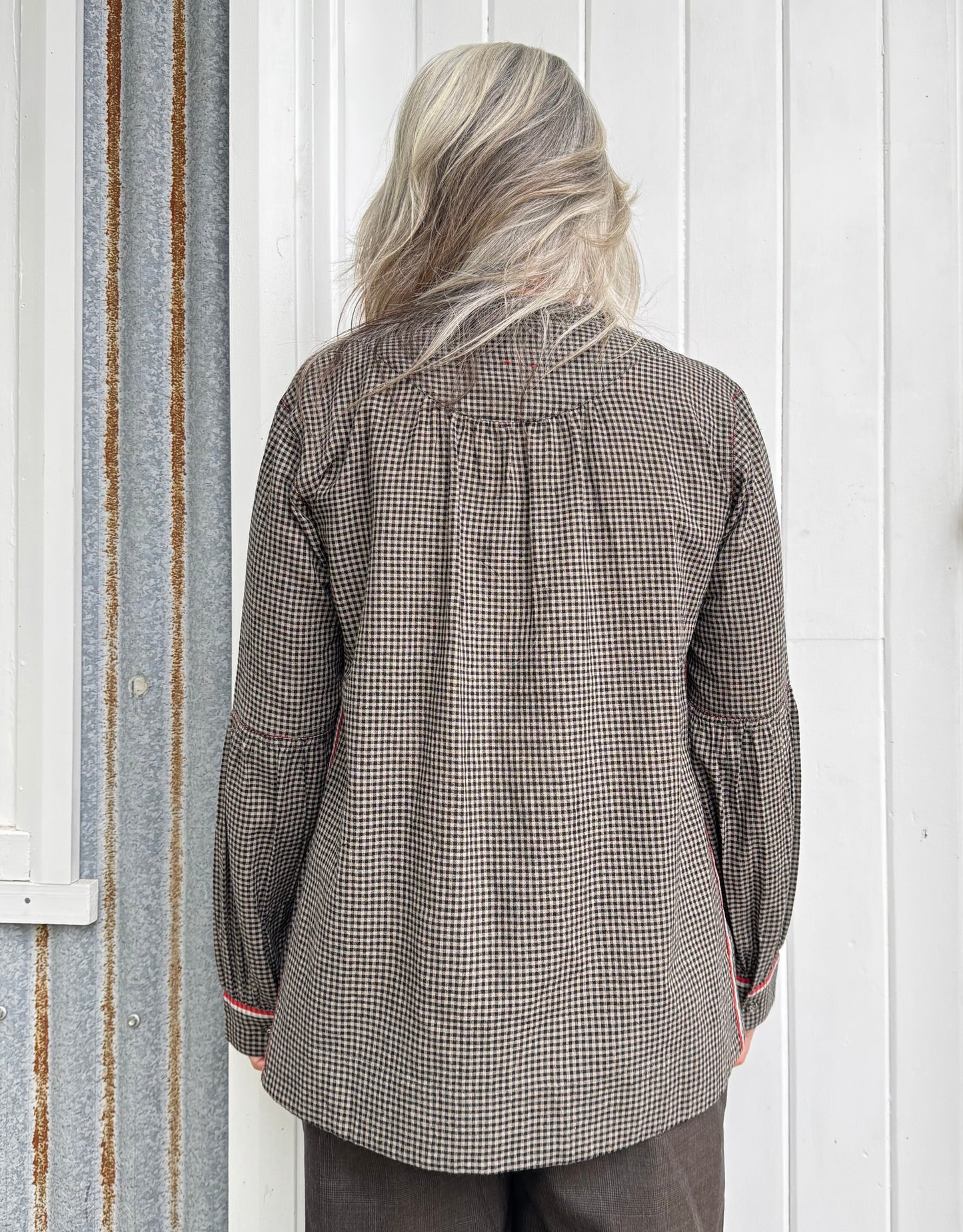 DVE Baruni Cotton Check Top - Beige and Black
