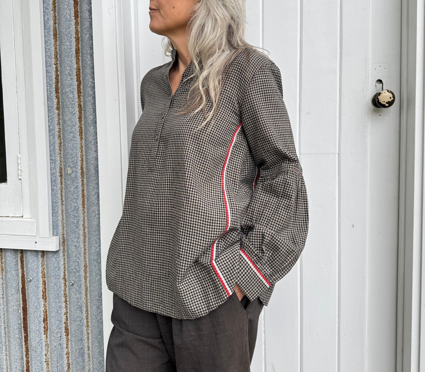 DVE Baruni Cotton Check Top - Beige and Black