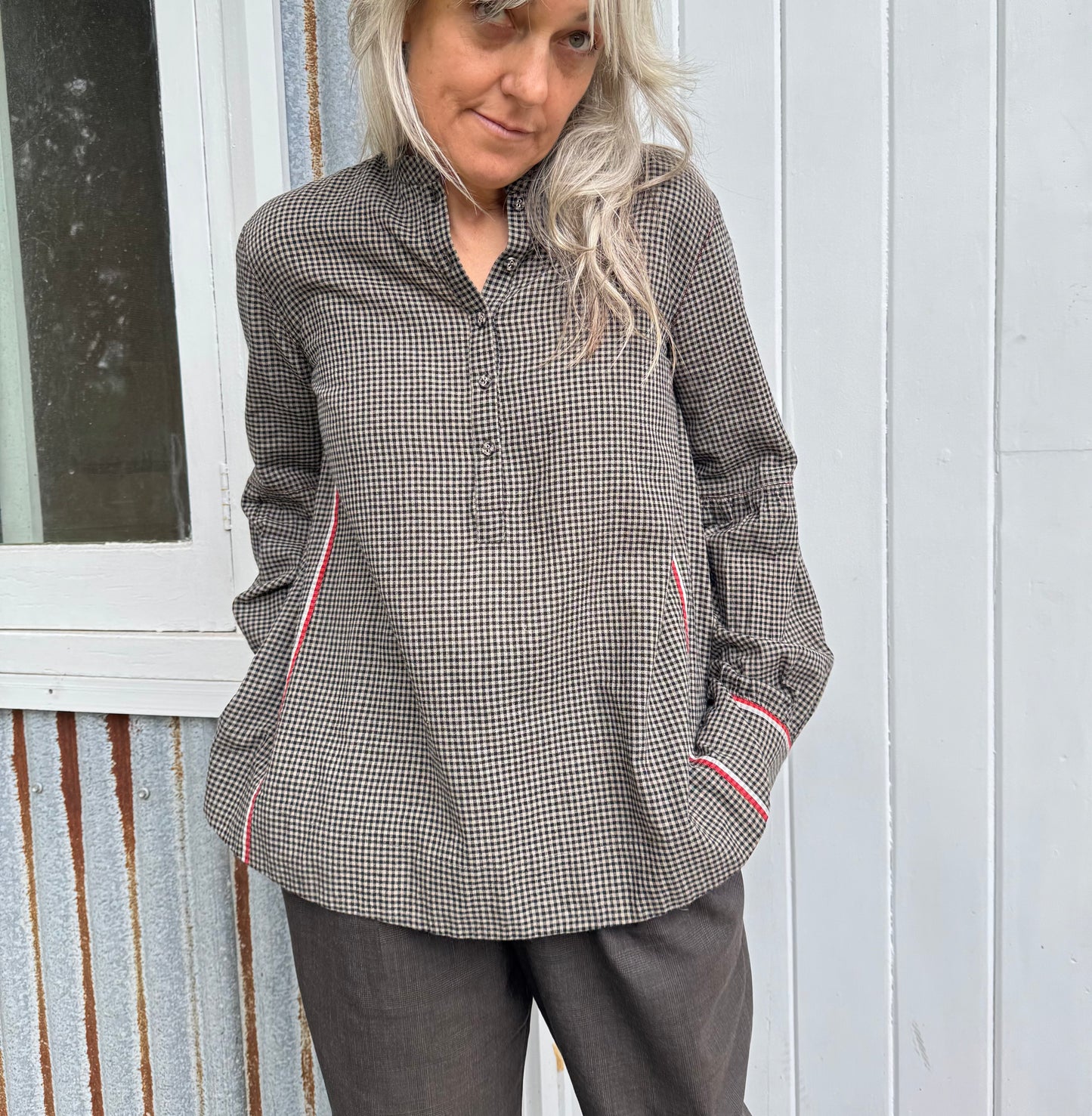 DVE Baruni Cotton Check Top - Beige and Black